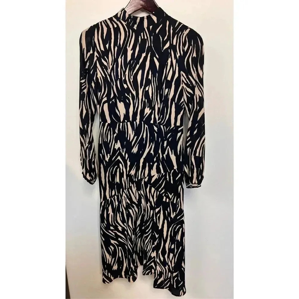 Mint Velvet Womens Black blue Long Sleeve Sara Animal Print Fit & Flare Dress 8